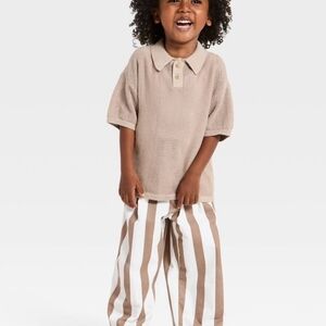 Kids Casual Striped Wide-Leg Bottoms in Beige and White